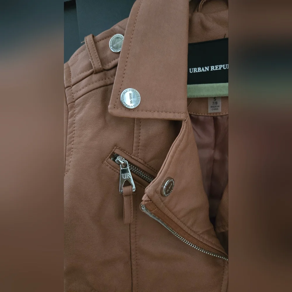 Urban Republic Kids' Peach/Tan Faux Leather Moto Jacket